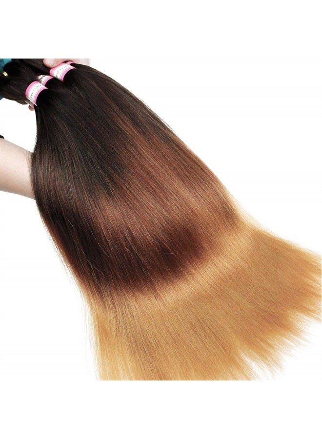 Dorsanee 3 Tone Pre-stretched Braiding Hair Synthetic Braids Professional Hair Extensions for Braiding 20 Inch Yaki Texture Straight Ombre Brown Blond Color Mixed Crochet Twist Hair 8Pcs/lot (#1B/30/27) - Image 1