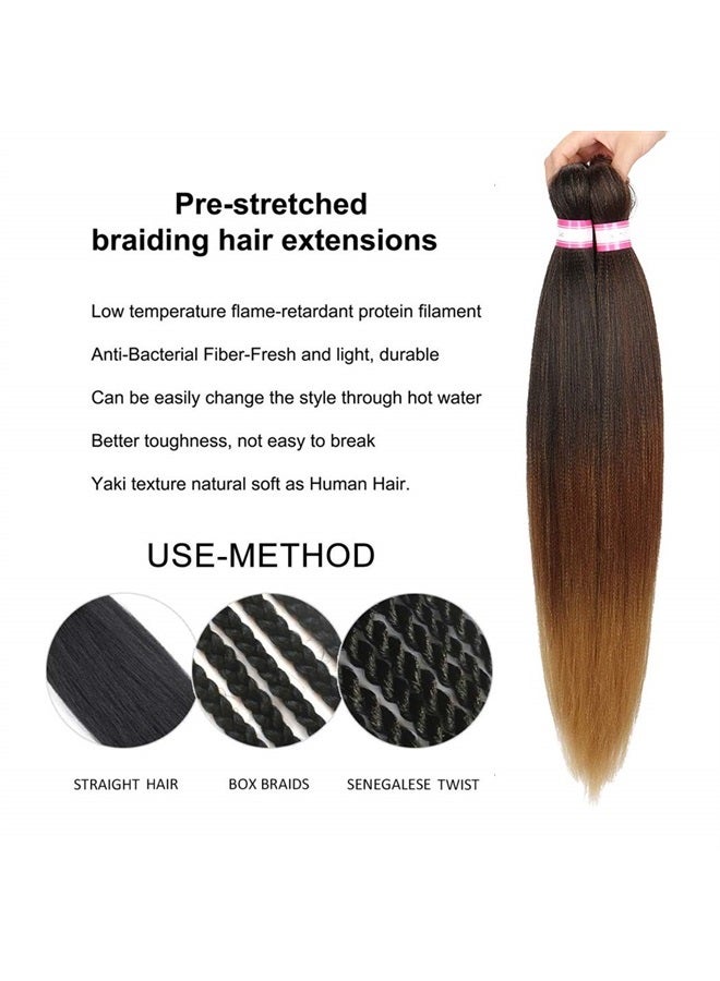 Dorsanee 3 Tone Pre-stretched Braiding Hair Synthetic Braids Professional Hair Extensions for Braiding 20 Inch Yaki Texture Straight Ombre Brown Blond Color Mixed Crochet Twist Hair 8Pcs/lot (#1B/30/27) - Image 3