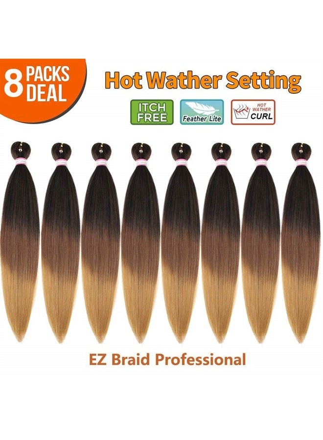 Dorsanee 3 Tone Pre-stretched Braiding Hair Synthetic Braids Professional Hair Extensions for Braiding 20 Inch Yaki Texture Straight Ombre Brown Blond Color Mixed Crochet Twist Hair 8Pcs/lot (#1B/30/27) - Image 2