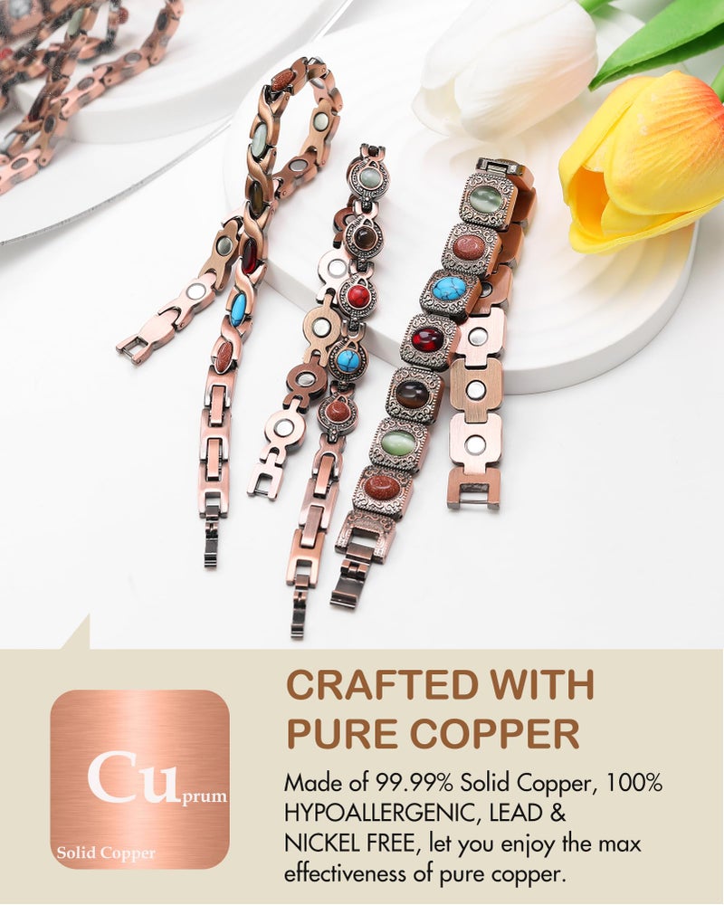 Feraco Pure Copper Bracelets for Women, Ultra Strength Magnetic Bracelet with 3800 Gauss Magnets & Natural Heliotrope, Adjustable Jewelry - Image 2
