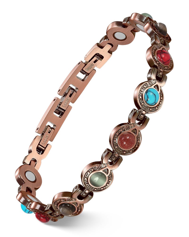 Feraco Pure Copper Bracelets for Women, Ultra Strength Magnetic Bracelet with 3800 Gauss Magnets & Natural Heliotrope, Adjustable Jewelry - Image 1