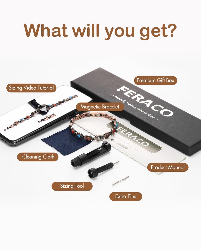 Feraco Pure Copper Bracelets for Women, Ultra Strength Magnetic Bracelet with 3800 Gauss Magnets & Natural Heliotrope, Adjustable Jewelry - Image 5