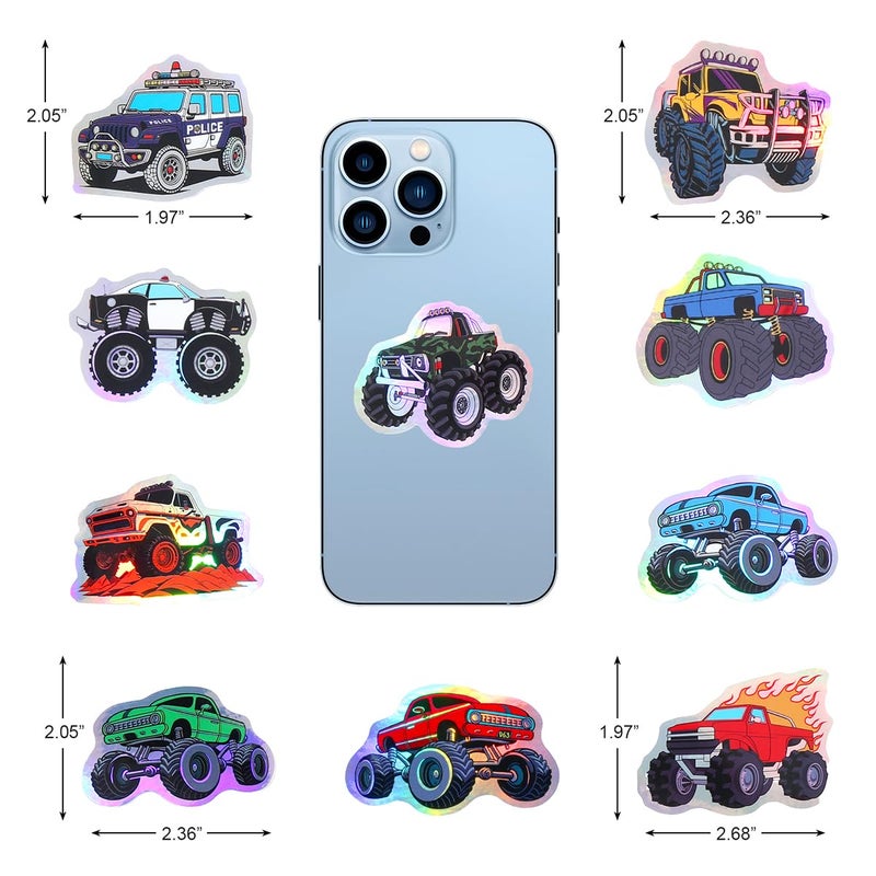 Cleverplay 50 Pack Holographic Monster Truck Stickers, Monster Truck Party Favors, Birthday Decorations - Image 4