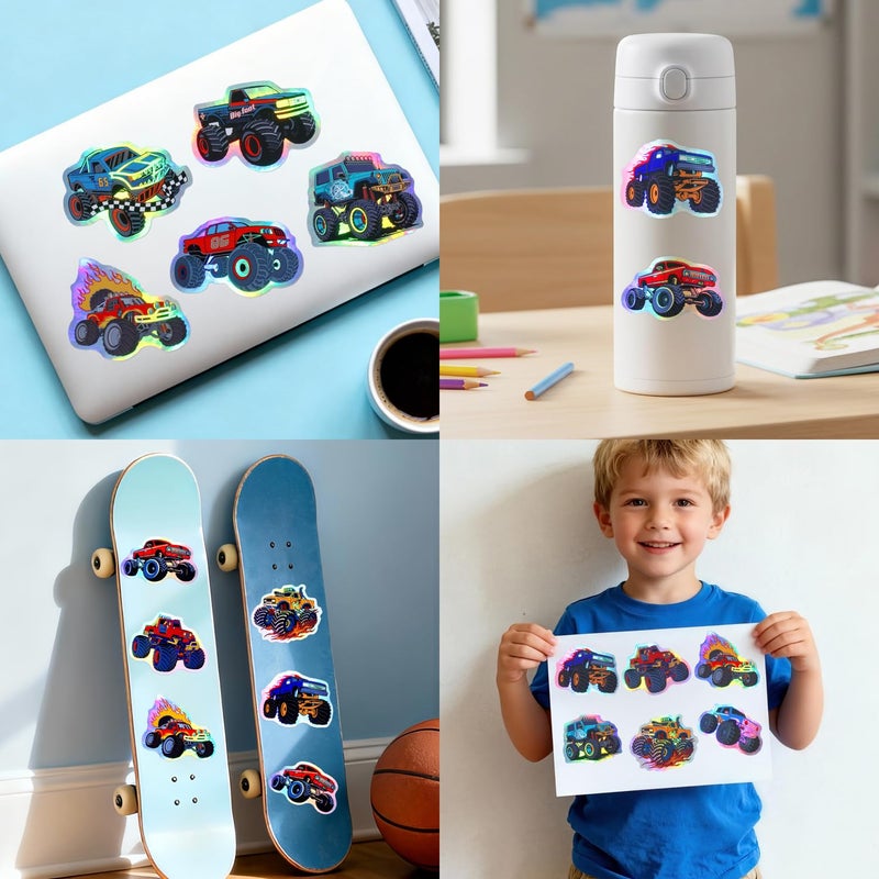 Cleverplay 50 Pack Holographic Monster Truck Stickers, Monster Truck Party Favors, Birthday Decorations - Image 5