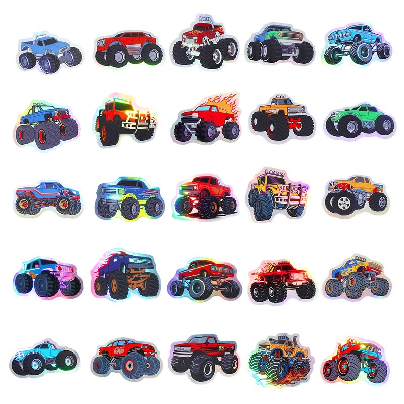 Cleverplay 50 Pack Holographic Monster Truck Stickers, Monster Truck Party Favors, Birthday Decorations - Image 2