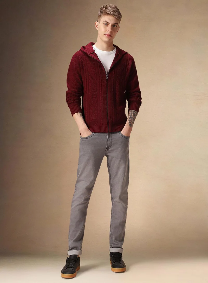 Dennis Lingo Men's Maroon 100% Acrylic Solid Regular Fit Sweater