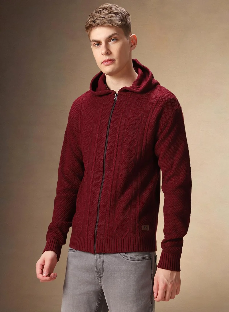 Dennis Lingo Men's Maroon 100% Acrylic Solid Regular Fit Sweater