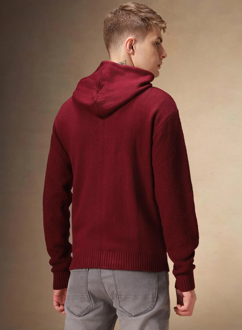 Dennis Lingo Men's Maroon 100% Acrylic Solid Regular Fit Sweater