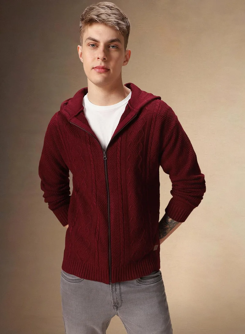 Dennis Lingo Men's Maroon 100% Acrylic Solid Regular Fit Sweater