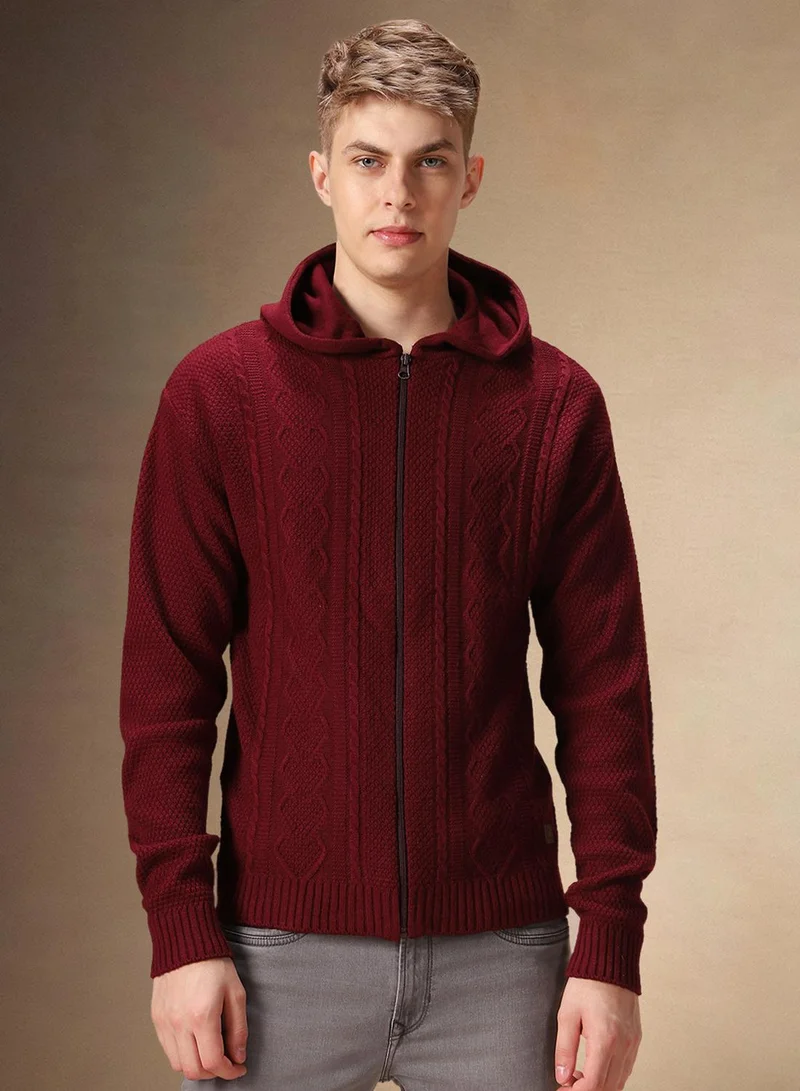 Dennis Lingo Men's Maroon 100% Acrylic Solid Regular Fit Sweater