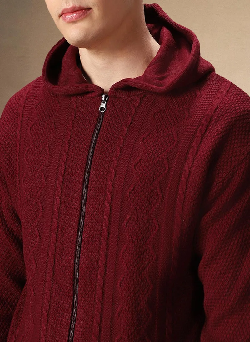 Dennis Lingo Men's Maroon 100% Acrylic Solid Regular Fit Sweater