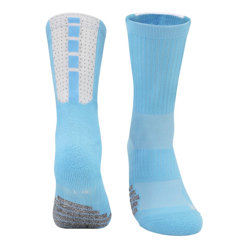 Generic Factory high-top basketball socks mens long mid-tube sports socks mens breathable towel bottom sweat-absorbent elite socks wholesale Sky Blue