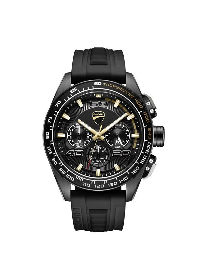Ducati DT011 Black Dial Black Silicone Strap Chronograph Watch for Men - 44mm