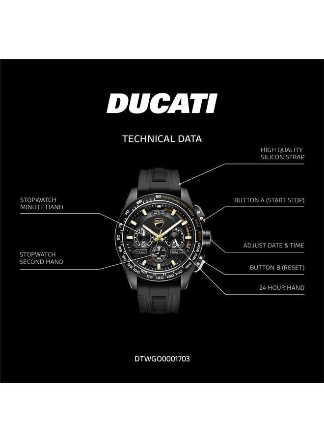 Ducati DT011 Black Dial Black Silicone Strap Chronograph Watch for Men - 44mm - Image 5
