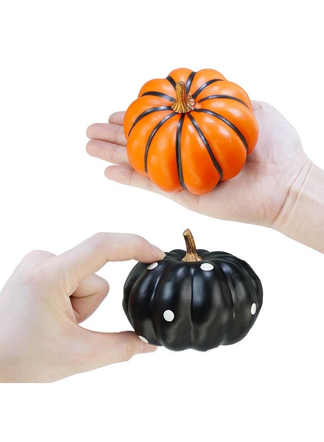 Winlyn Set of 8 Halloween Orange Black White Foam Pumpkins Small Decorative Pumpkins Stripe and Dot Artificial Pumpkins Decor 3.5 inch for Halloween Party Fall Thanksgiving Dinner Table Centerpieces - Image 2