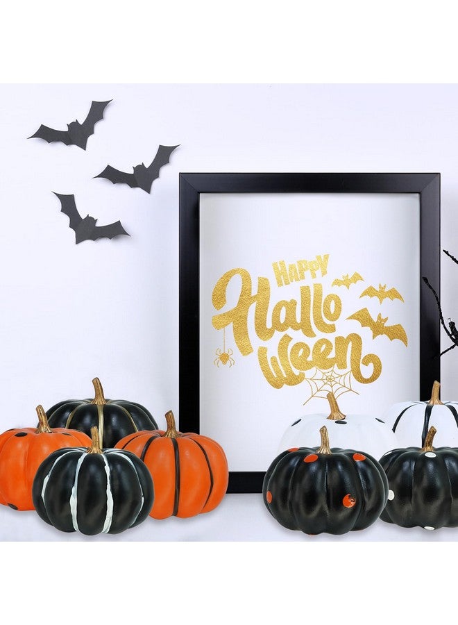 Winlyn Set of 8 Halloween Orange Black White Foam Pumpkins Small Decorative Pumpkins Stripe and Dot Artificial Pumpkins Decor 3.5 inch for Halloween Party Fall Thanksgiving Dinner Table Centerpieces - Image 5