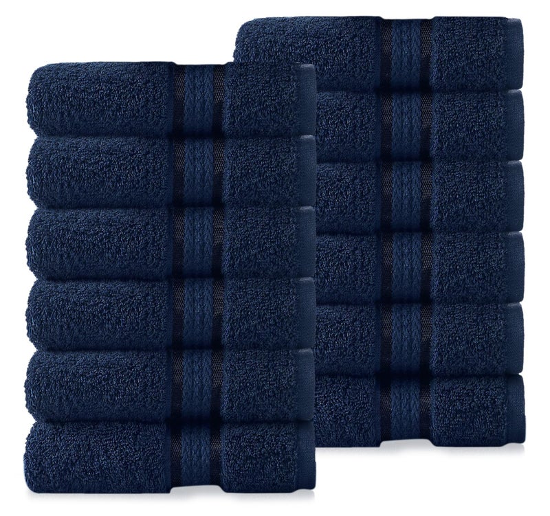 COTTON CRAFT Ultra Soft Washcloths -12 Pack- 12x12-100% Cotton Facecloths - Baby Wash Cloths - Absorbent Quick Dry Everyday Luxury Bathroom Kitchen Spa Gym Pool Camp Dorm - Easy Care - Navy - Image 1