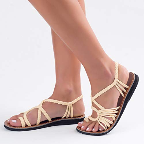 Plaka Palm Leaf Flat Summer Sandals for Women | Perfect for The Beach Walking & Dressy Occasions | Ivory | Size 6 - Image 2
