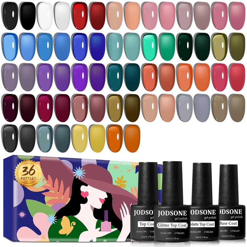 JODSONE Jelly Gel Nail Polish Kit 32 Classic Colors Crystal Transparent High Shine Base & Top Matte Glitter Coat - Image 1