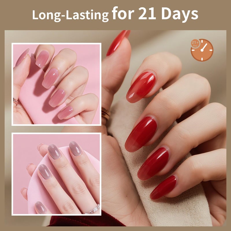 JODSONE Jelly Gel Nail Polish Kit 32 Classic Colors Crystal Transparent High Shine Base & Top Matte Glitter Coat - Image 3