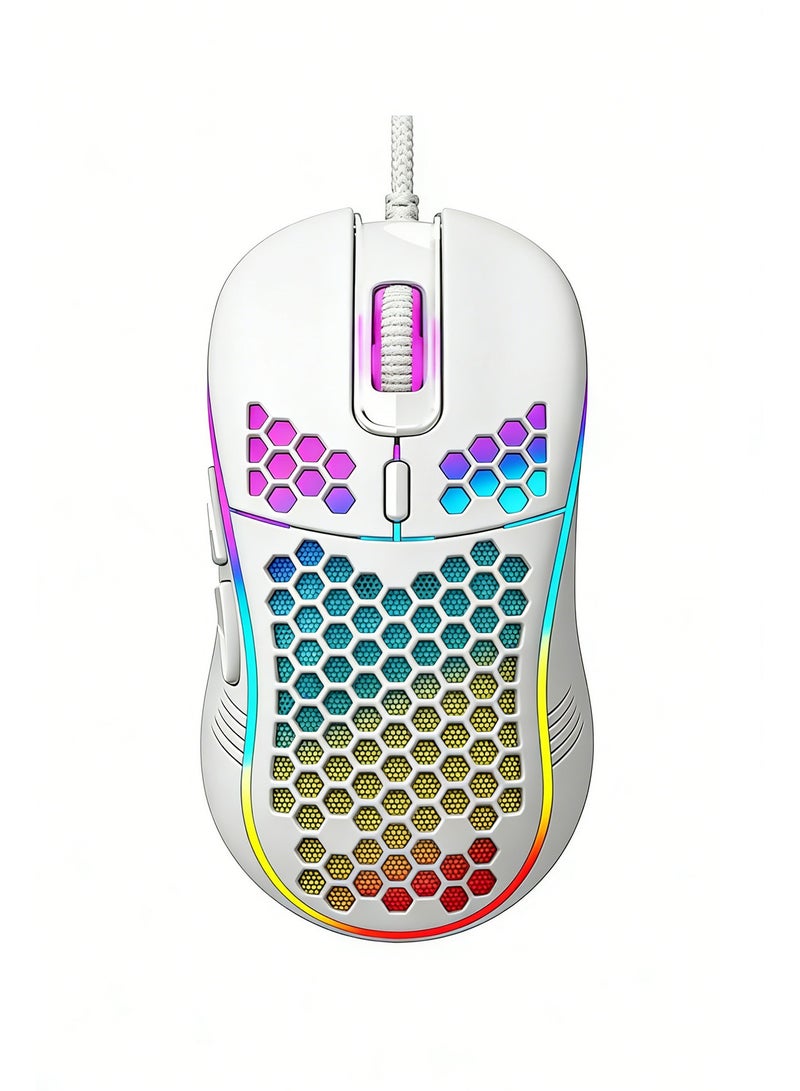 JOYFOCUS Colorful Lights Gaming Mouse, USB interface,Honeycomb Shell, Smooth, Lightweight, Streamlined Texture,120cm Line,White - Image 2