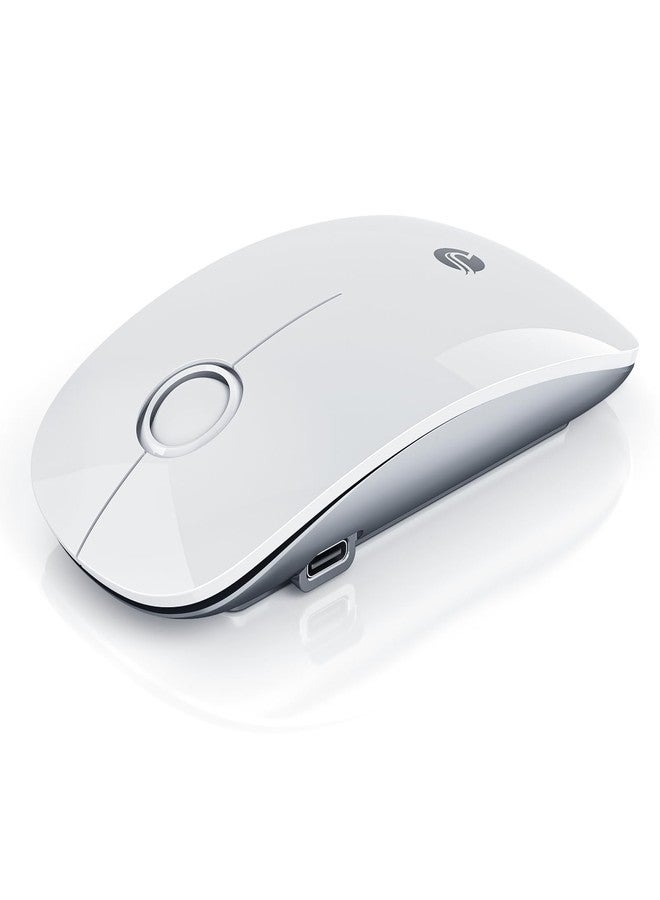 RAPIQUE R306 Pro Wireless Mouse, Dual Bluetooth & 2.4G, Type-C Rechargeable, Silent Click, Slim Symmetrical Design, Portable for Laptop/iPad/MacBook/Desktop/Windows/macOS - White - Image 1