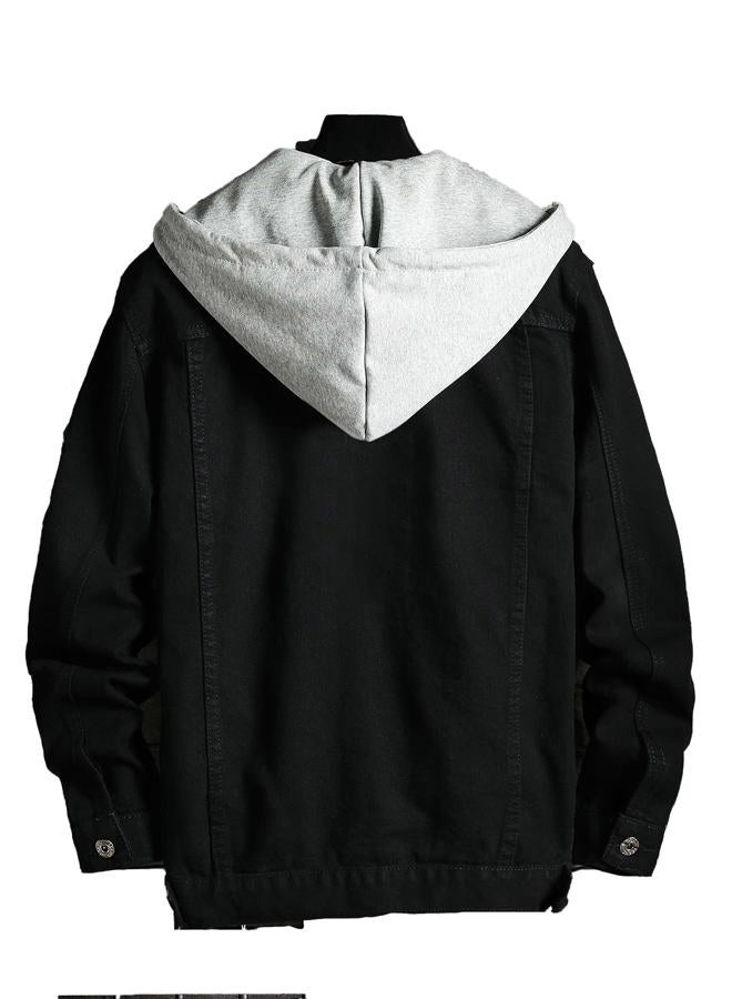 DSDZ Mens Classic Denim Jacket With Hoodies Slim Fit Jean Jacket Coat, Black, M - Image 2