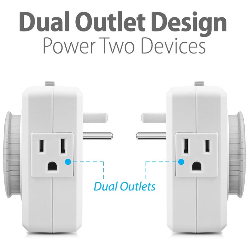 Fosmon Outlet Timers for Electrical Outlets, 24-Hour Dual Plug in Light Timers Programmable Indoor, Heavy Duty Electric Wall Plugs for Reptile, Grow Light, Grounded, 3 Prong/15A/1875W-2 Pack - Image 4
