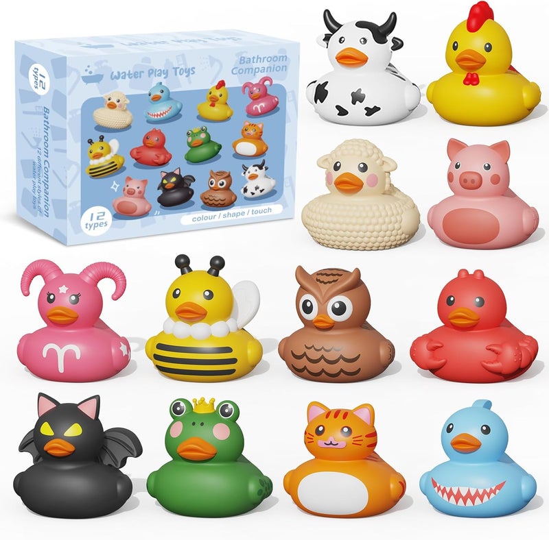 Grarain 12PCS Rubber Ducks,Toddler Bath Toys,No Hole Bathtub Toys,Baby Pool Toys for 18 Months and Older - Image 1