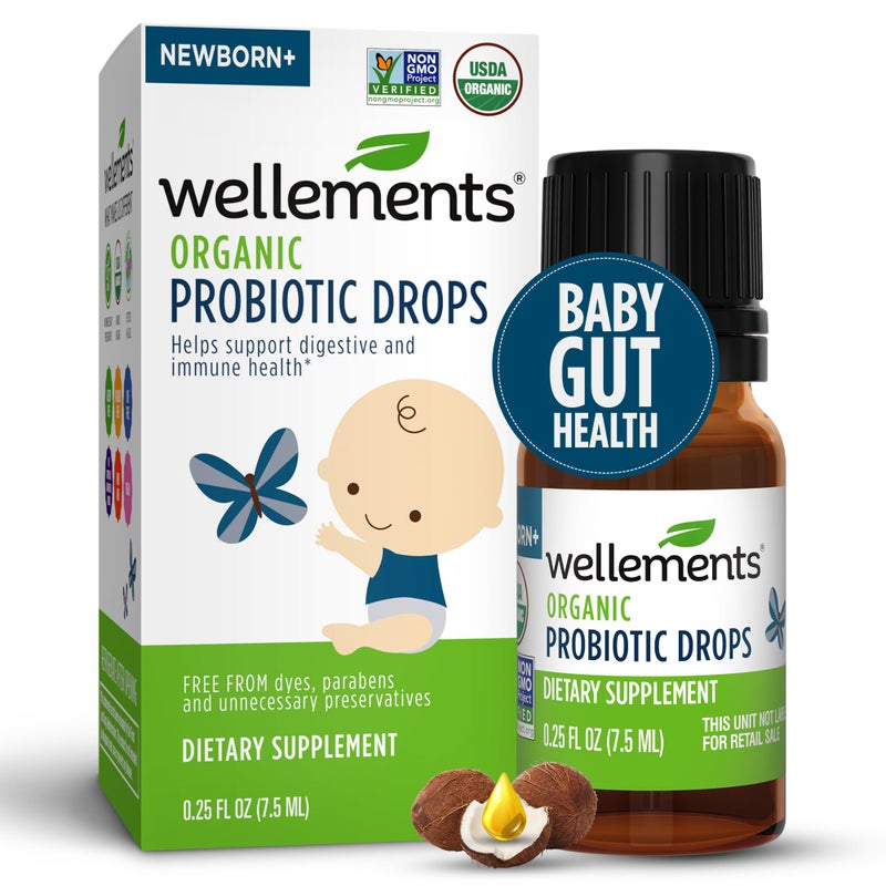 Wellements Organic Baby Probiotic Drops 025 Fl Oz Digestive Immune Support for Infants Toddler Probiotic Helps with Newborn Gut Health Gas Constipation Colic Support Preservative Free