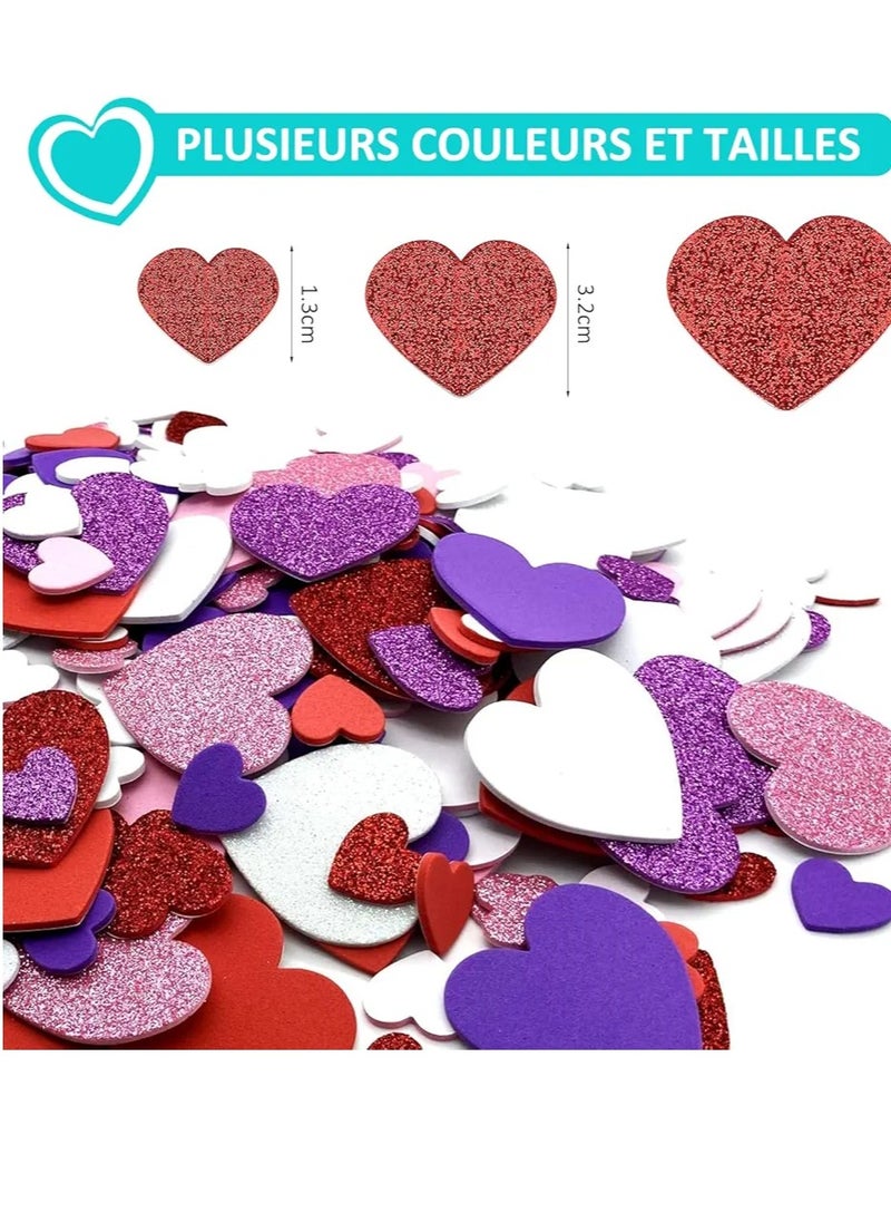 Generic 200 Heart Stickers, Glitter Foam Stickers, Children's Heart Stickers for Crafts DIY Decoration Birthday Craft Wedding Decoration Gift  - Image 1