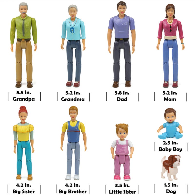 Beverly Hills Doll Collection Sweet Lil Family Friends Figures - New Addition Set of 9 Dollhouse People - Grandma, Grandpa, Mom, Dad, Sister, Brother, Toddler, Baby and Dog - Image 3