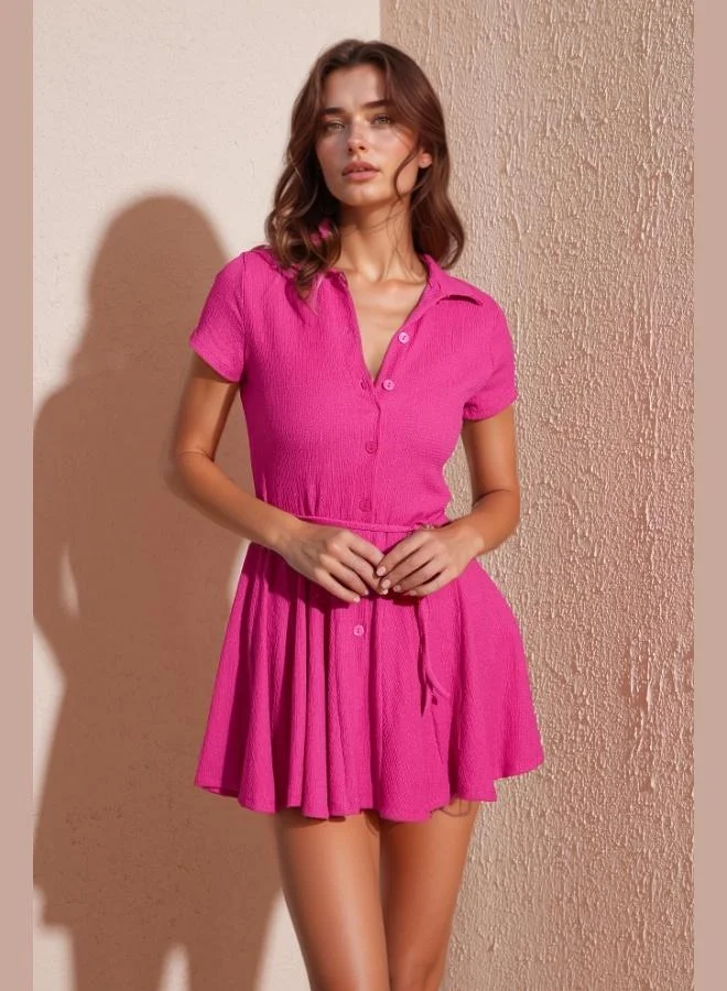 ليلا فستان قصير نسائي بتفاصيل ربطة ليلا