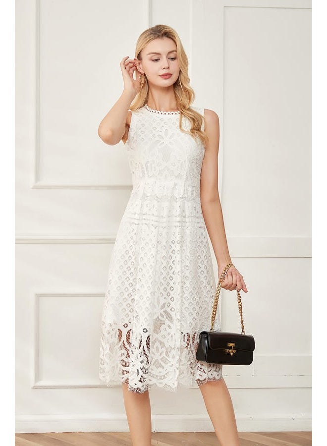 VEIISAR Womens Fashion Sleeveless Lace Fit Elegant Cocktail Party Dress, L0201 White, XXL - Image 5