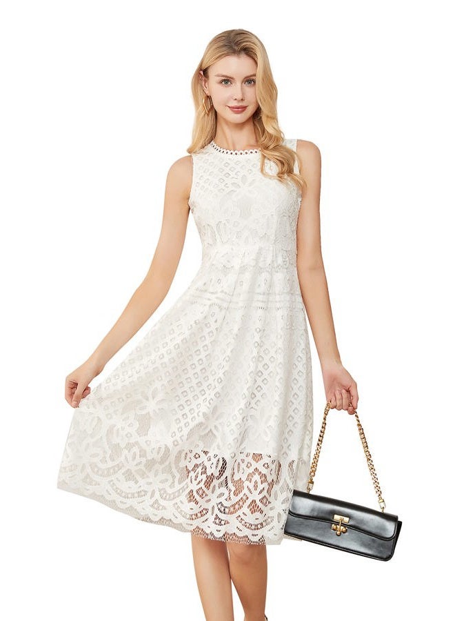 VEIISAR Womens Fashion Sleeveless Lace Fit Elegant Cocktail Party Dress, L0201 White, XXL - Image 4