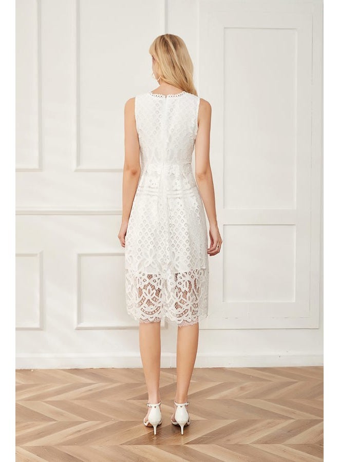 VEIISAR Womens Fashion Sleeveless Lace Fit Elegant Cocktail Party Dress, L0201 White, XXL - Image 3