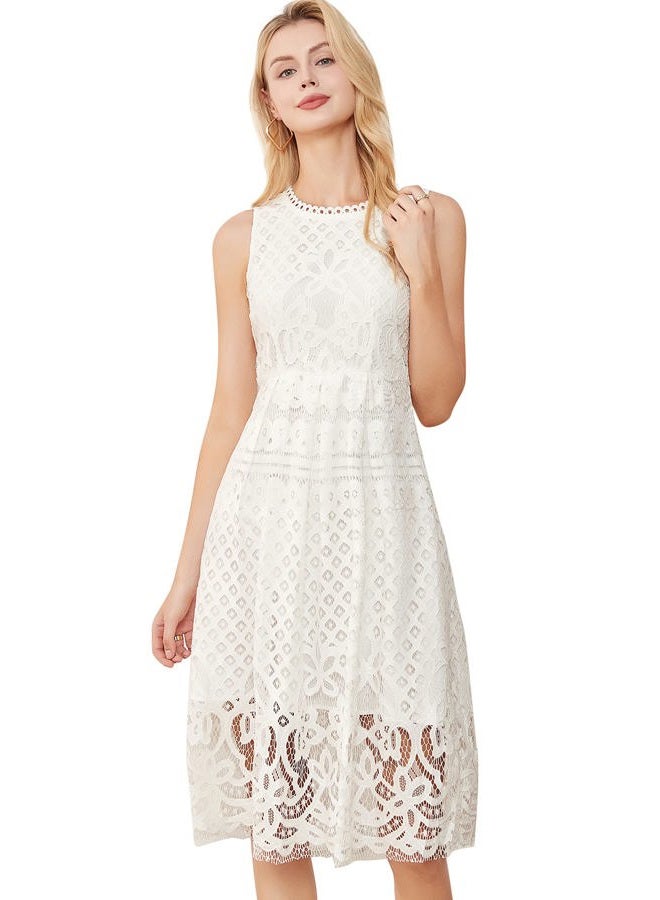 VEIISAR Womens Fashion Sleeveless Lace Fit Elegant Cocktail Party Dress, L0201 White, XXL - Image 2