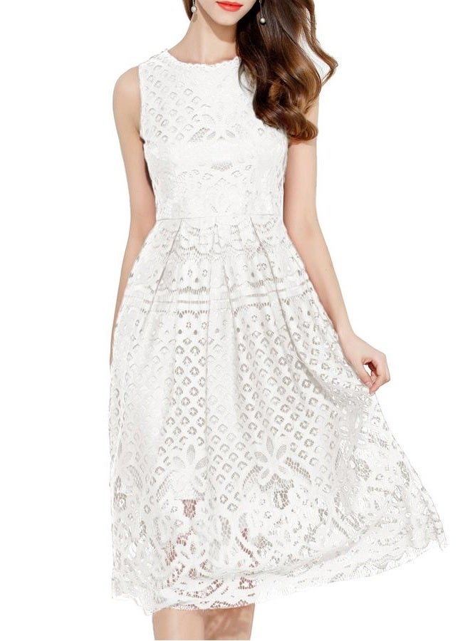 VEIISAR Womens Fashion Sleeveless Lace Fit Elegant Cocktail Party Dress, L0201 White, XXL - Image 1