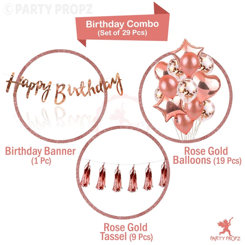 Party Propz Rose Gold Happy Birthday Decorations Items Combo - 29Pcs Set Rubber Ballons For Party Supplies, Birthday Decoration Items For Girls Or Wife - Image 2
