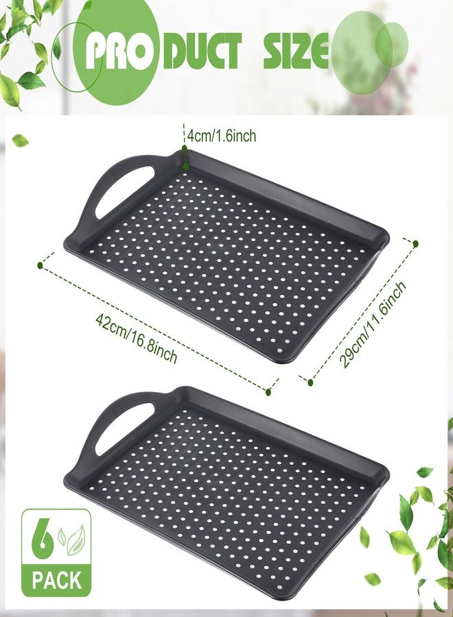 Uiifan مجموعة صواني تقديم الطعام Uiifan المكونة من 6 قطع، مانعة للانزلاق، بمقابض، مقاس 16.8 × 11.6 بوصة، صواني طعام كبيرة الحجم، صواني مستطيلة الشكل، مناسبة للبالغين، للفطور والعشاء والوجبات الخفيفة والفواكه والحلويات والمشروبات (أسود) - Image 2