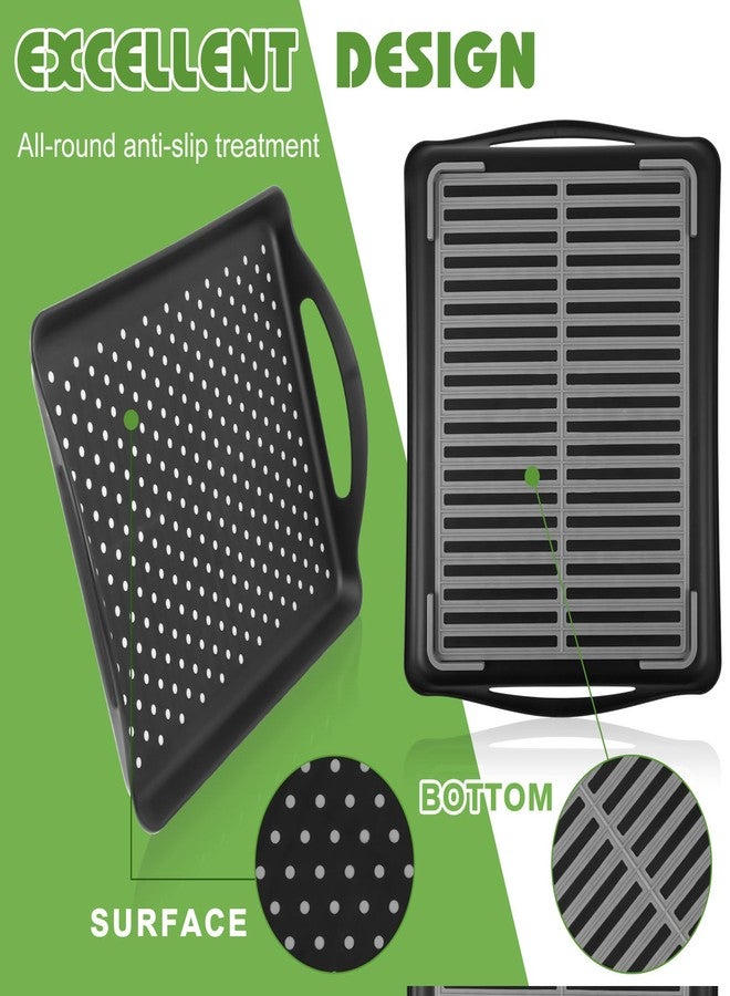 Uiifan مجموعة صواني تقديم الطعام Uiifan المكونة من 6 قطع، مانعة للانزلاق، بمقابض، مقاس 16.8 × 11.6 بوصة، صواني طعام كبيرة الحجم، صواني مستطيلة الشكل، مناسبة للبالغين، للفطور والعشاء والوجبات الخفيفة والفواكه والحلويات والمشروبات (أسود) - Image 3