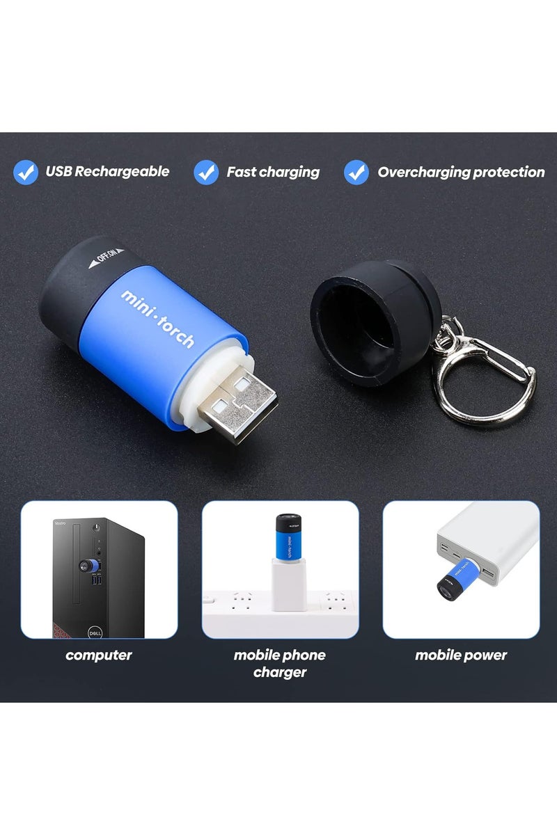 Mini USB Rechargeable Keychain Flashlight, LED High-Powered Pocket Keychain Flashlight for Travel, Emergency, Camping, Hiking, 3 Packs - Image 3