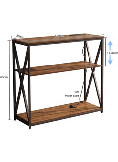 AGD Console Table with Power Outlet Adjustable Sofa Table with Storage Shelf and Entryway Table for Couch Hallway Entrance Living Room 100*35*90cm  - Image 3