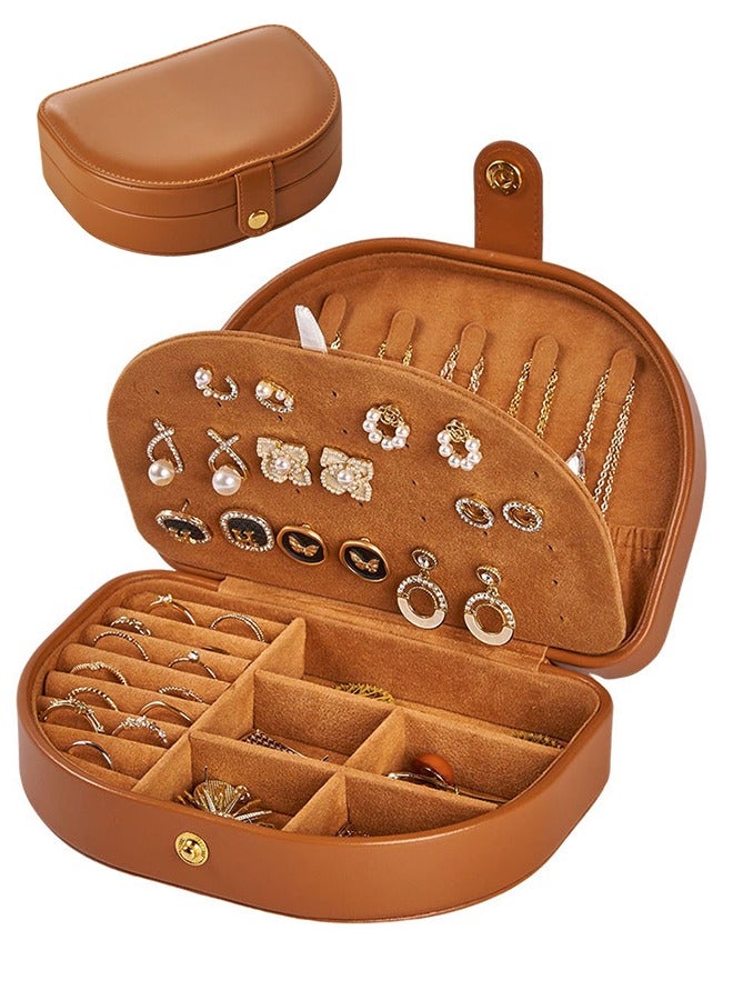 Cynthia Travel Size Jewelry Storage Box, Portable Seashell-Shaped Jewelry Case, 2 Layer PU Leather Organizer for Women - Small Jewelry Pouch Bag, Gift Box , Brown  - Image 1