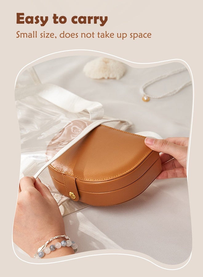 Cynthia Travel Size Jewelry Storage Box, Portable Seashell-Shaped Jewelry Case, 2 Layer PU Leather Organizer for Women - Small Jewelry Pouch Bag, Gift Box , Brown  - Image 4