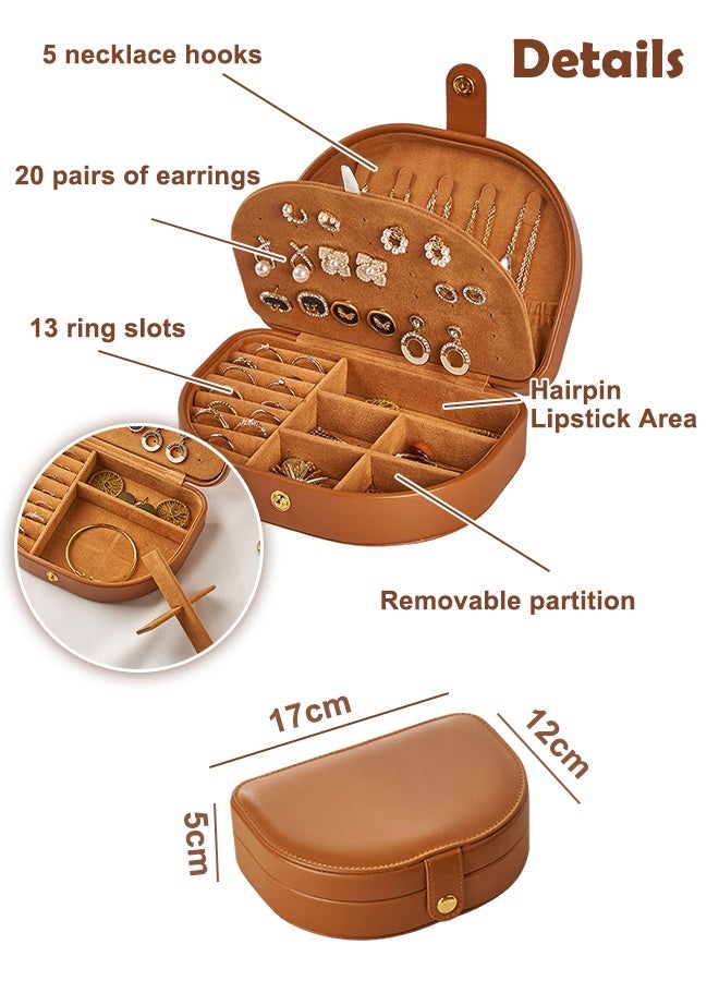 Cynthia Travel Size Jewelry Storage Box, Portable Seashell-Shaped Jewelry Case, 2 Layer PU Leather Organizer for Women - Small Jewelry Pouch Bag, Gift Box , Brown  - Image 3