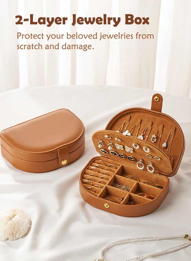 Cynthia Travel Size Jewelry Storage Box, Portable Seashell-Shaped Jewelry Case, 2 Layer PU Leather Organizer for Women - Small Jewelry Pouch Bag, Gift Box , Brown  - Image 5