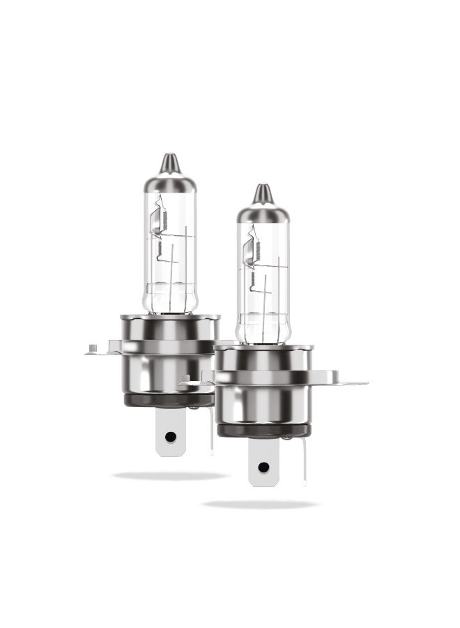 الكا لمبة السيارة Alca® H4 12V 60/55W Halogen Headlight Bulb هي لمبة هالوجين قوية مخصصة للإضاءة العالية والمنخفضة (High/Low Beam)، وتوفر سطوعًا أعلى حتى 100% أكثر مقارنة بالمبات الهالوجين التقليدية، مع تركيز أفضل للإضاءة وتقليل الإبهار للسائقين الآخرين. - Image 1