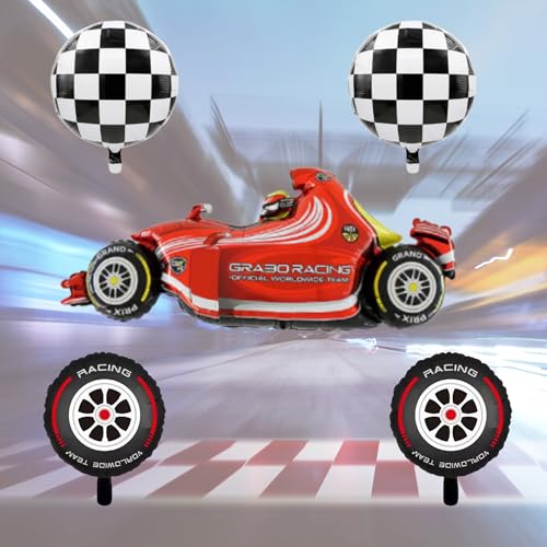 FI - FLICK IN 5 Pcs Race Car Theme Birthday Party Decorations, Car Foil Balloons, Two Fast Speedy racing car Decoration, Black and White Checkered Balloons, Cars Party Decor(Pack Of 5, Multicolor) - Image 5