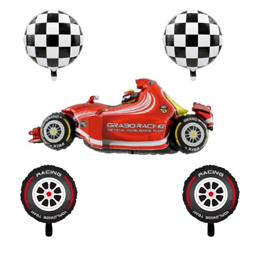FI - FLICK IN 5 Pcs Race Car Theme Birthday Party Decorations, Car Foil Balloons, Two Fast Speedy racing car Decoration, Black and White Checkered Balloons, Cars Party Decor(Pack Of 5, Multicolor) - Image 1